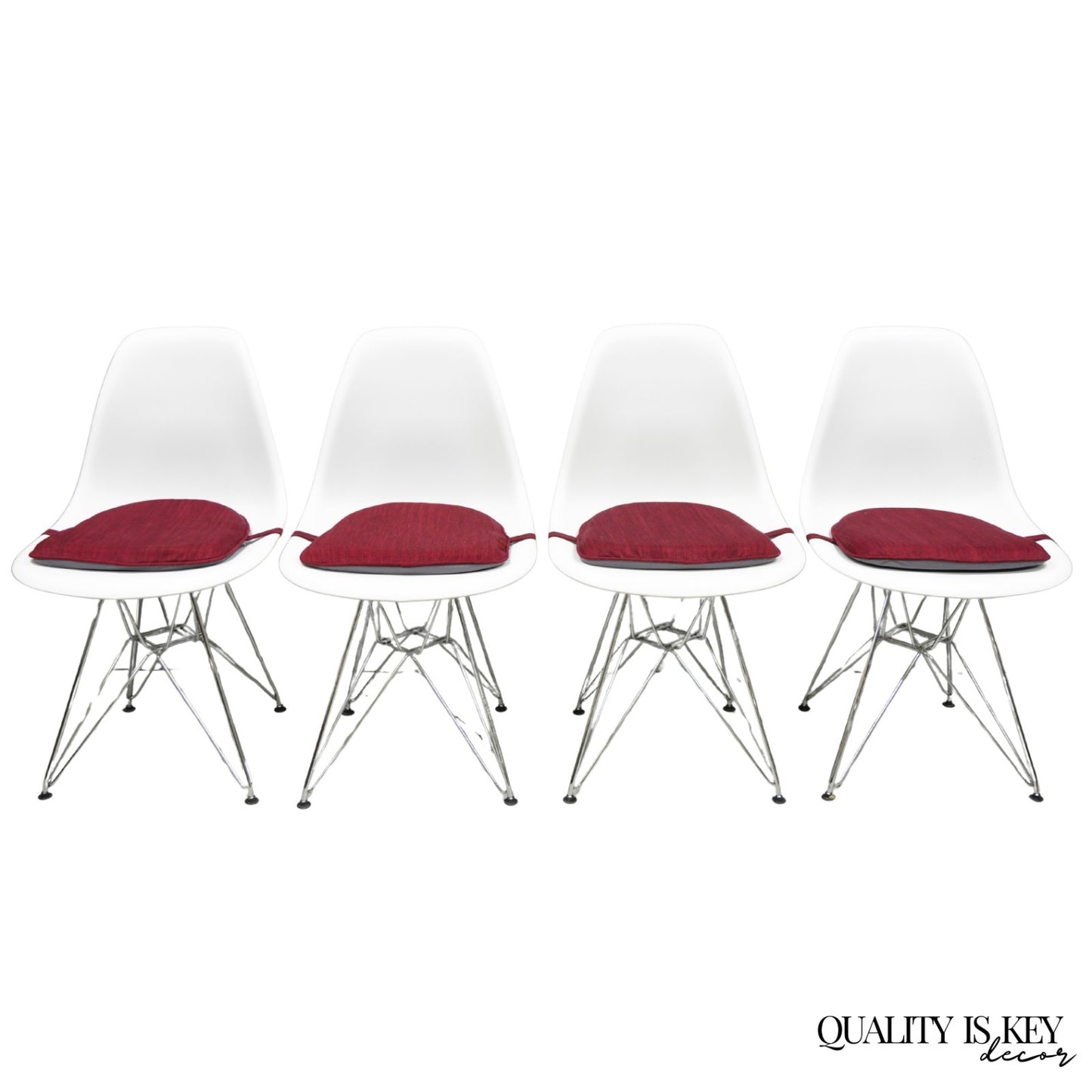 Modern Eames Style Molded Plastic Metal Base Dining Side Chairs - Set of 4