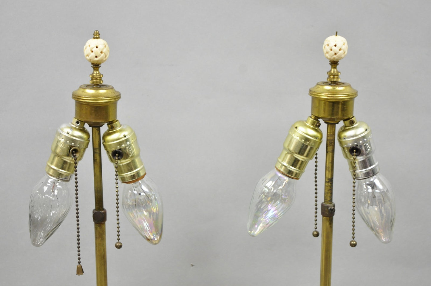 Antique Japanese Ceramic Beige Figural Dragon Vase Form Table Lamps - a Pair