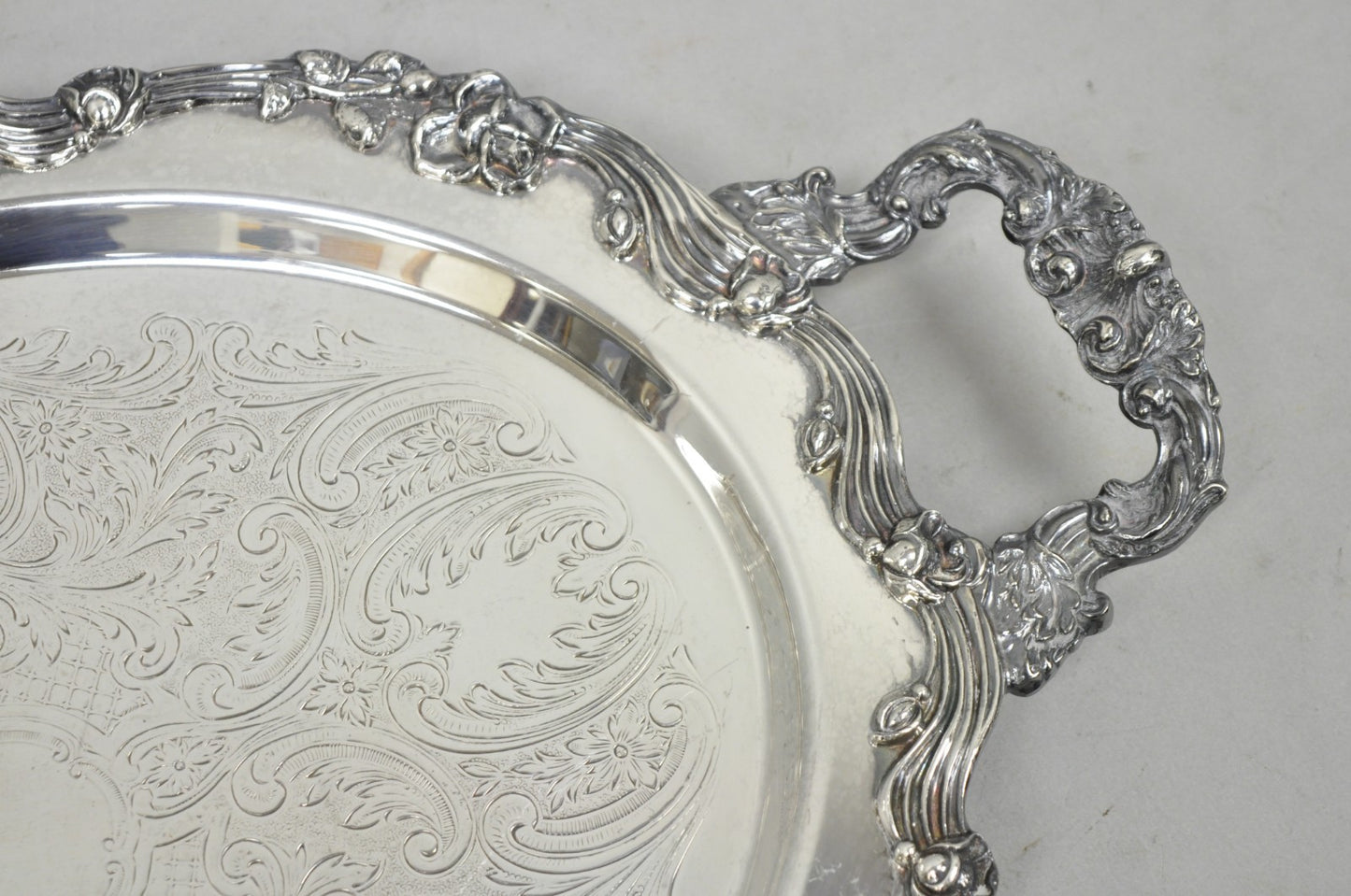 Vintage Sheffield English Victorian Oval Silver Plated Footed Bar Tray w/Handles
