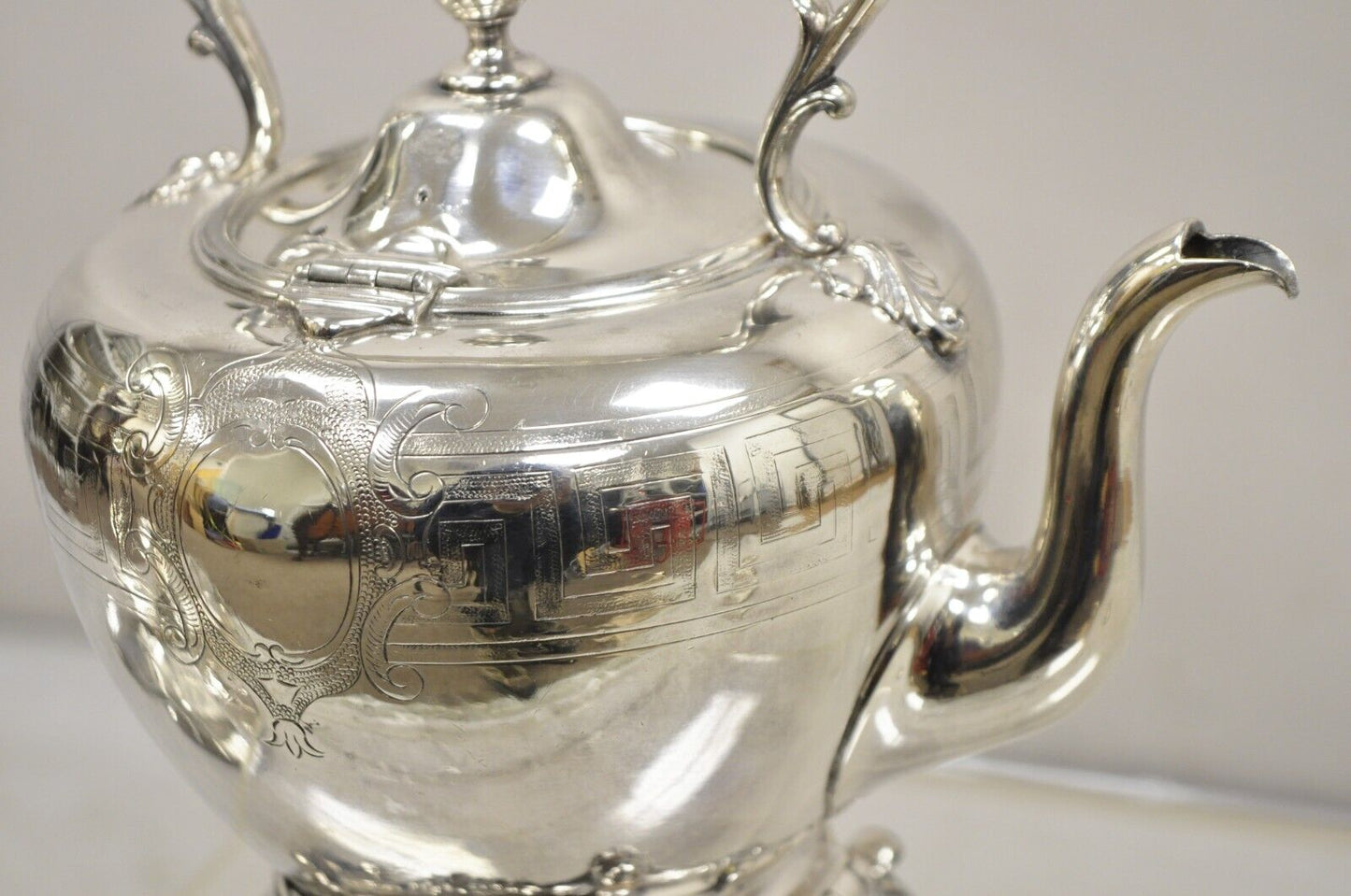 Antique Reed & Barton 1866 Silver Plated Victorian Tilting Tea Pot on Stand
