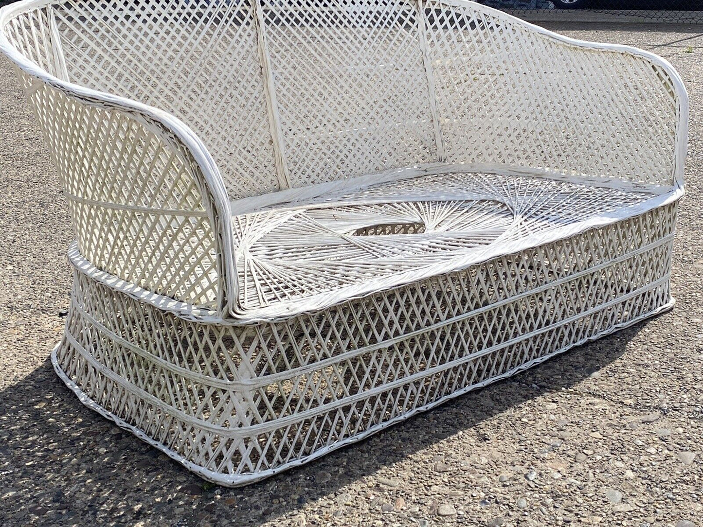 Vintage Russell Woodard Woven Spun Fiberglass White Mid Century Modern 54" Sofa