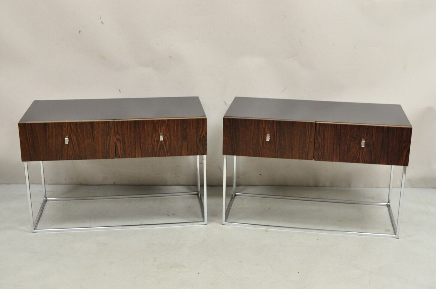 Vintage Rougier Mid Century Danish Modern Rosewood & Chrome Nightstands - a Pair