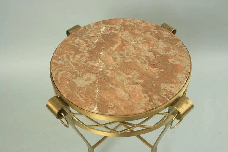 French Neoclassical Round Rouge Marble Top Bronze Gueridon Occasional Side Table
