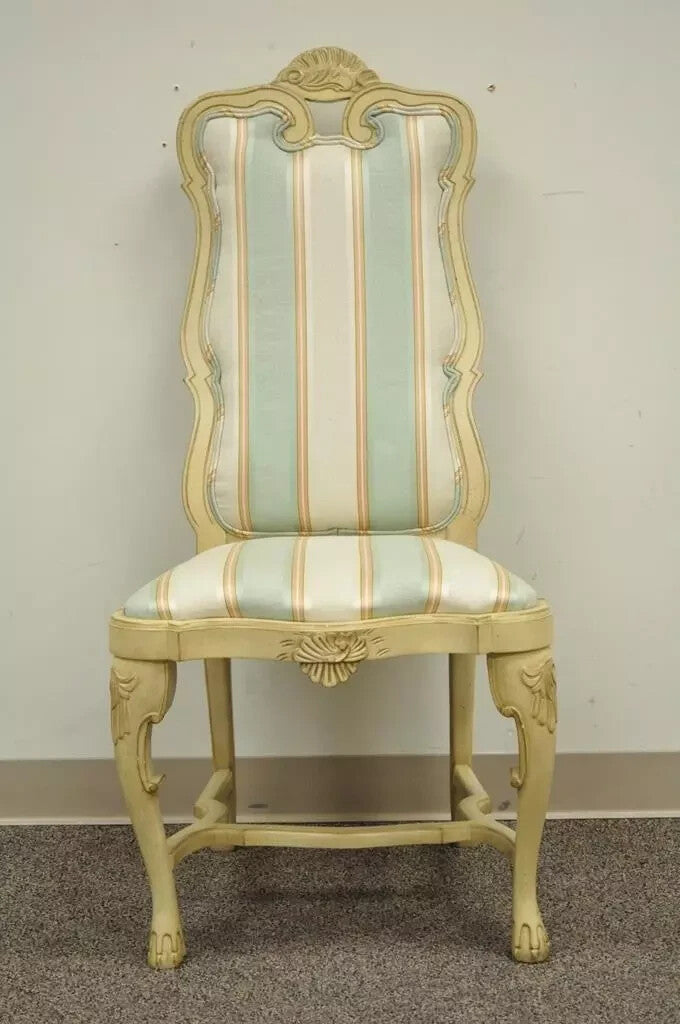 Vintage Swedish Rococo Italian Baroque Shell Carved Cream Painted Side Chair