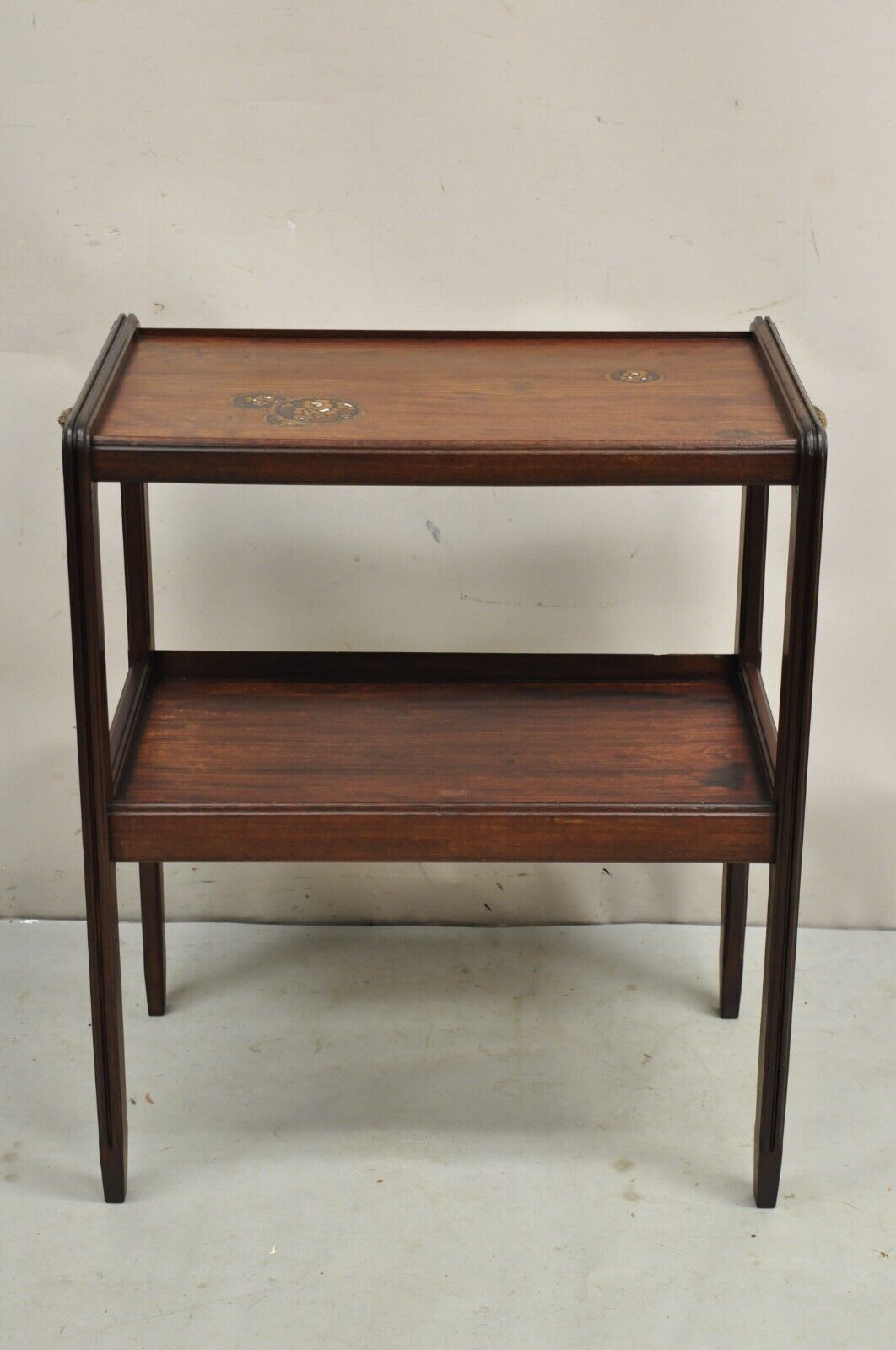 Antique Louis Majorelle French Art Nouveau Inlaid Mahogany 2 Tier Side Table
