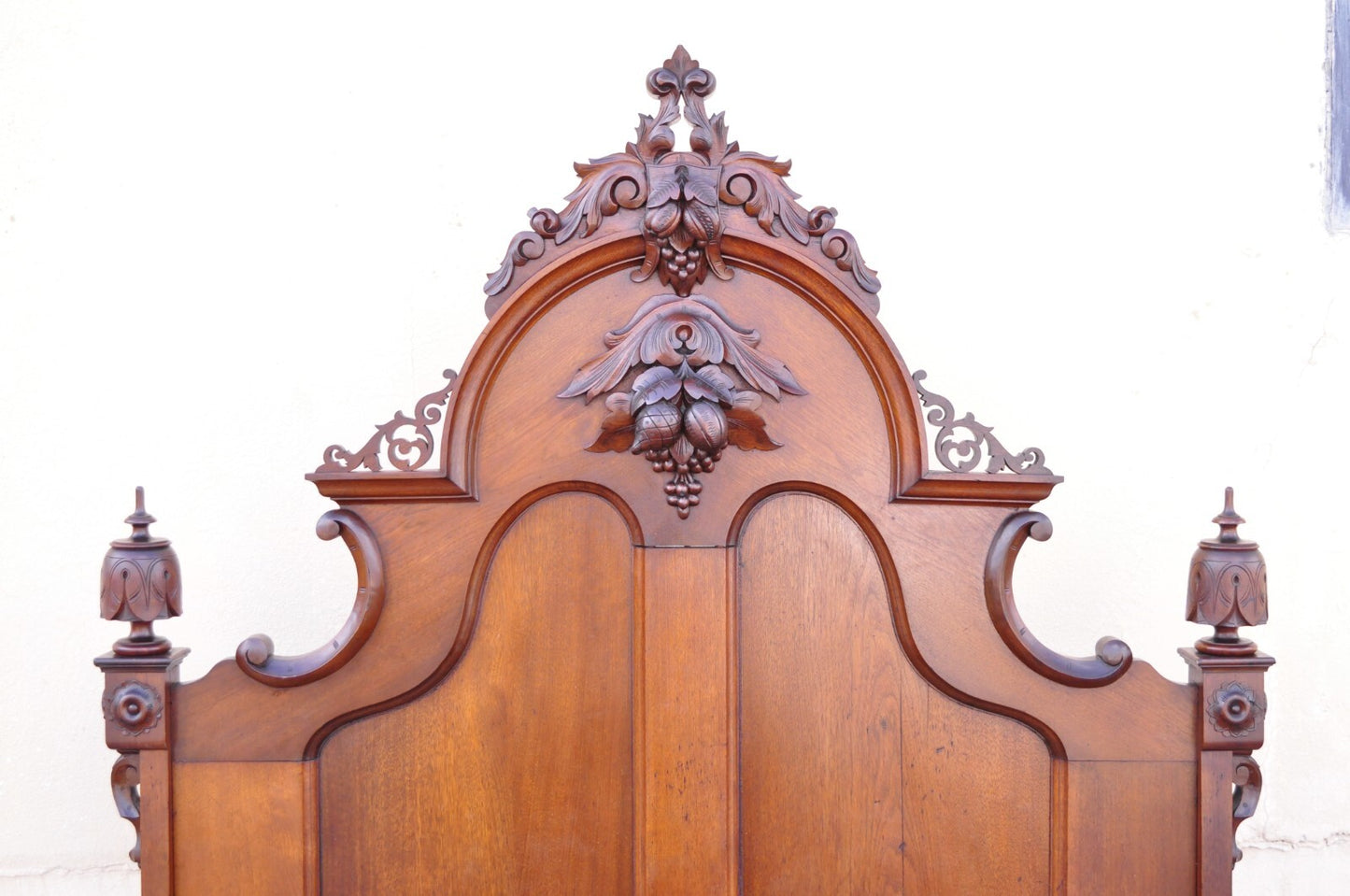 Antique Eastlake Victorian Stately Carved Walnut Highback Full Size Bed Frame