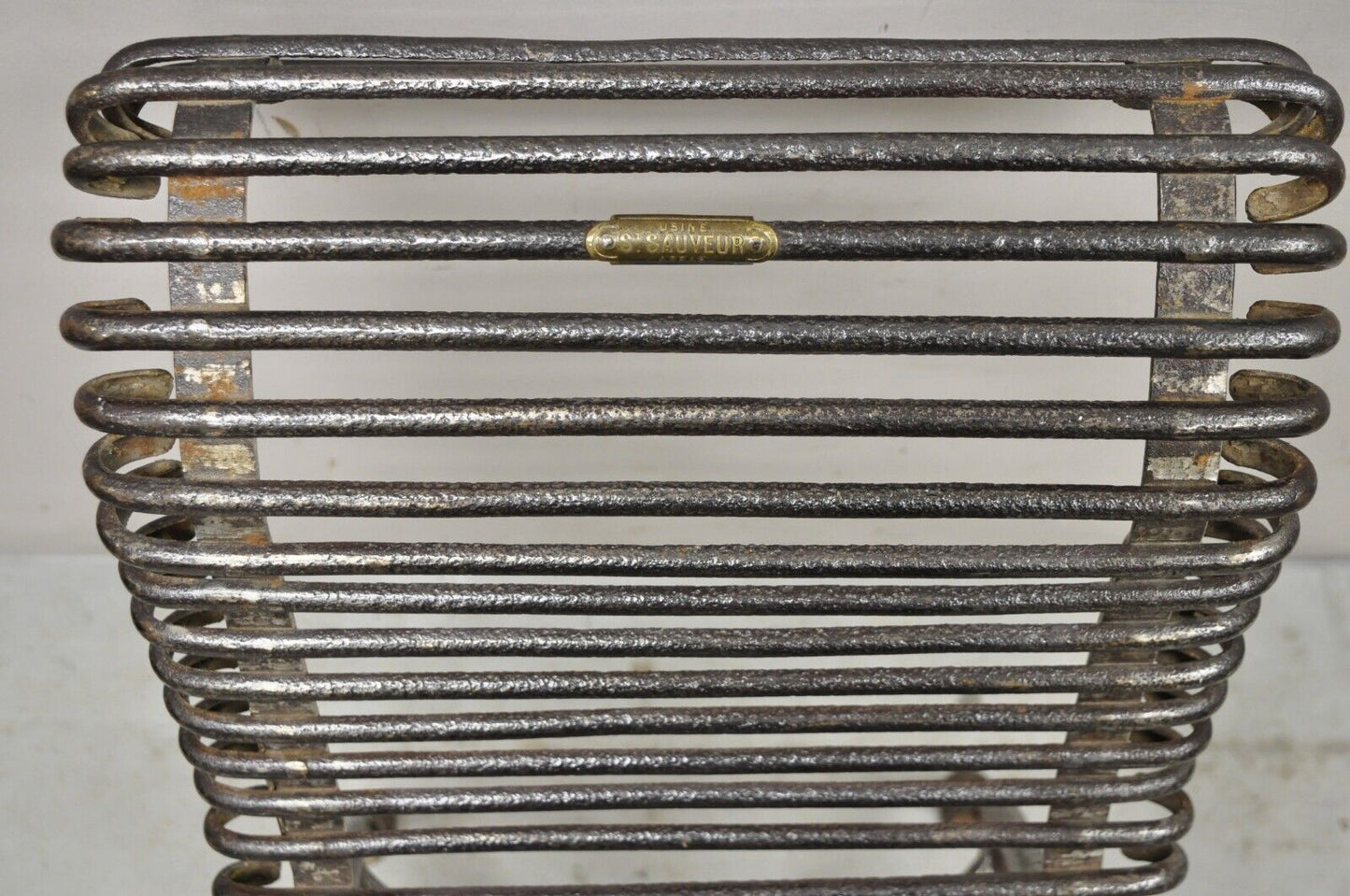 Antique French Wrought Cast Iron Spine Sauveur Arras Scrolling Garden Side Chair
