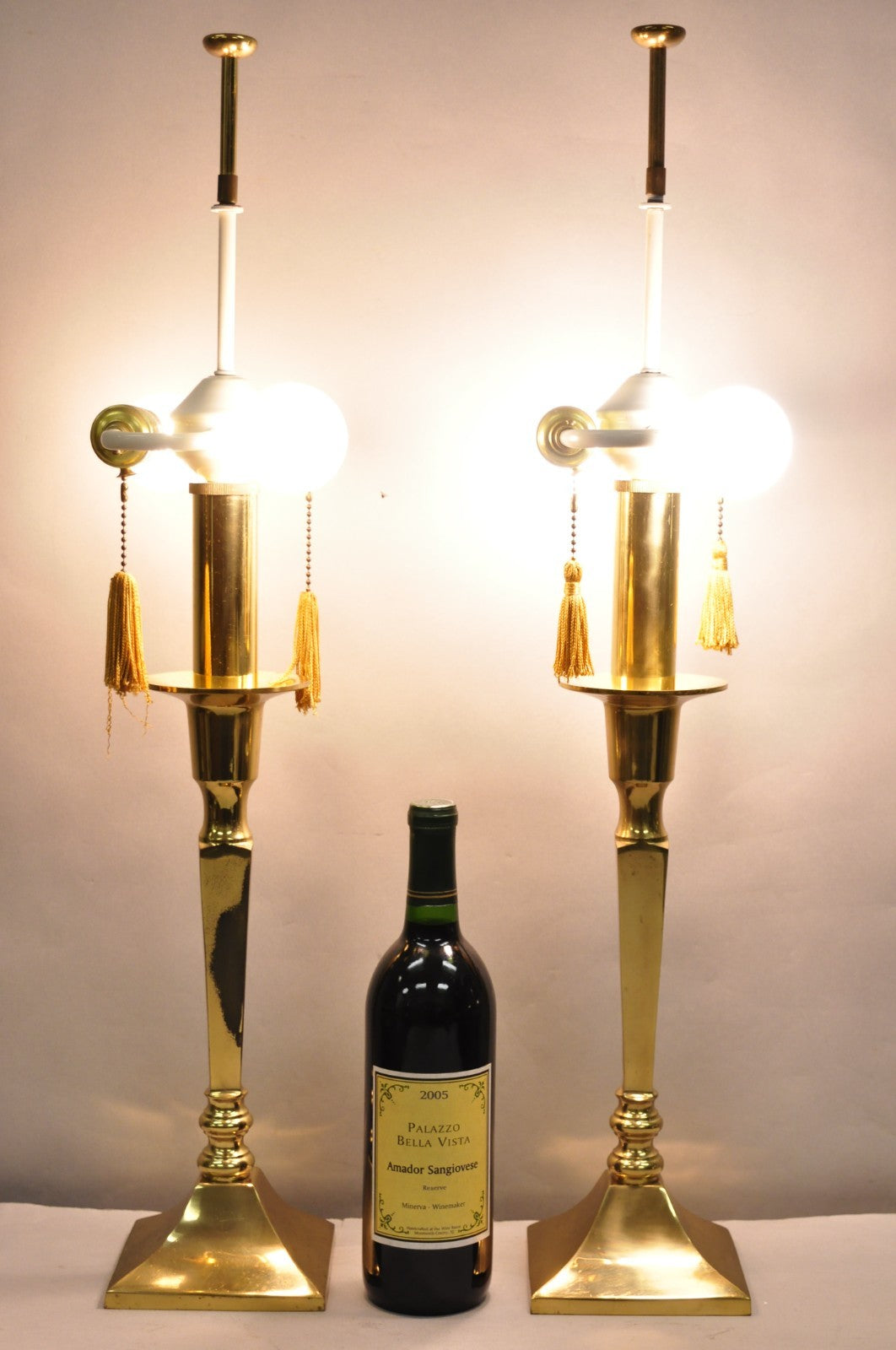 Hollywood Regency Tommi Parzinger Style Brass Candlestick Table Lamp Pair