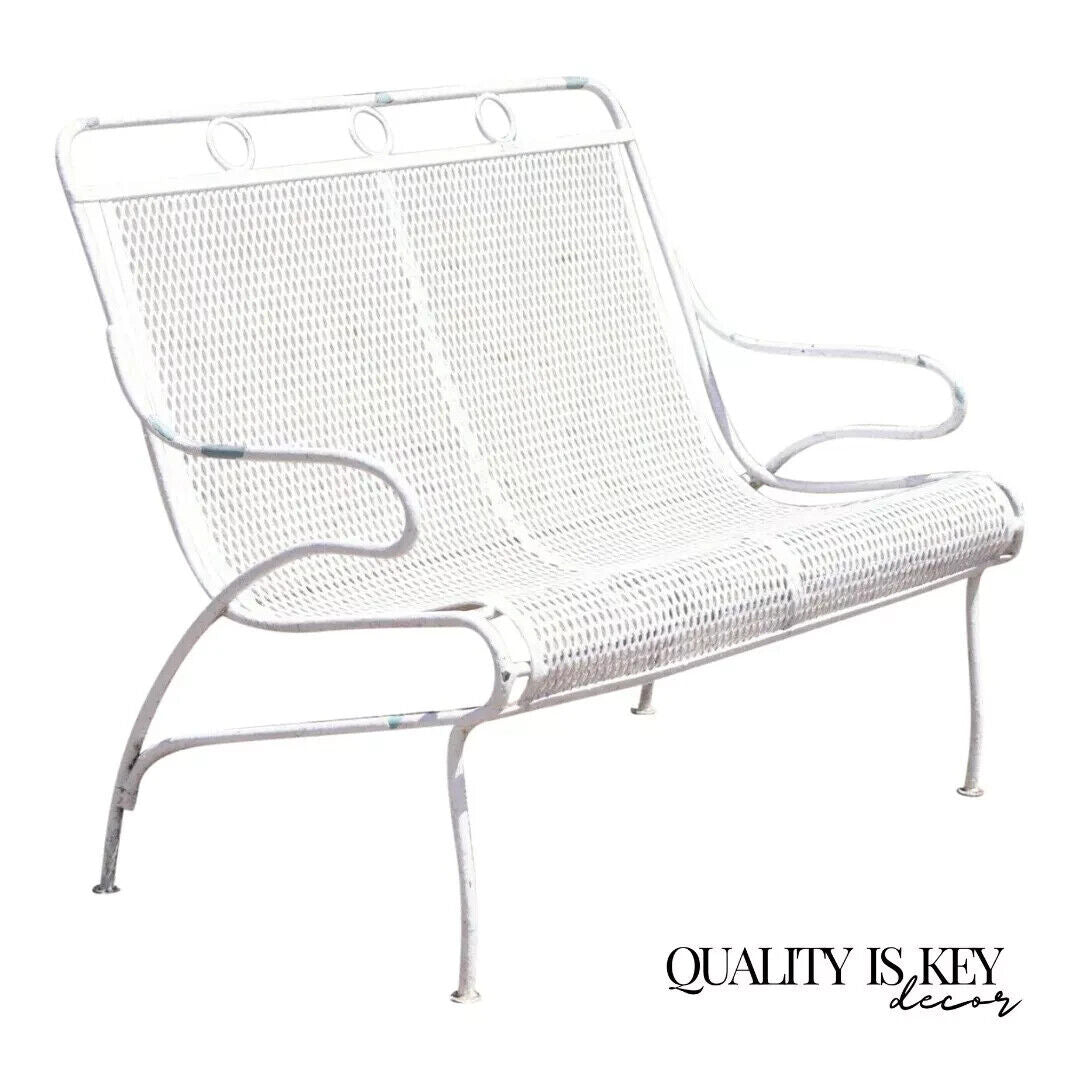Vintage Russell Woodard Sculptura Mid Century Modern Iron Patio Settee Bench
