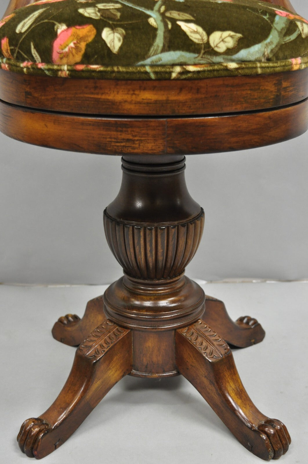 Antique French Empire Regency Inlaid Mahogany Swivel Piano Harpist Stool Chair