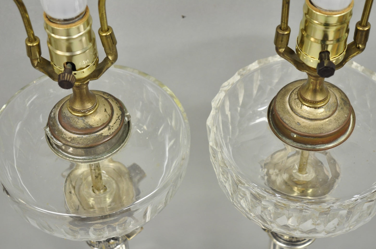 French Empire English Silver Plated Corinthian Column Table Lamp - Near Pair