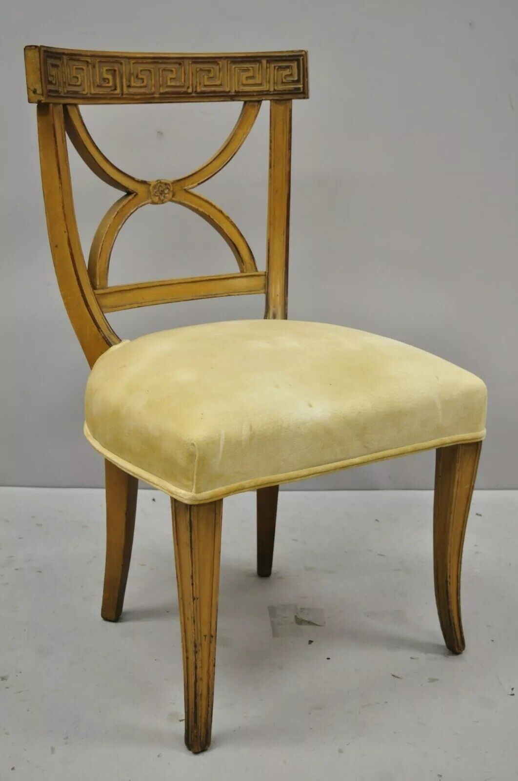 Hollywood Regency Italian Neoclassical Greek Key Painted Dining Chair - Set of 6
