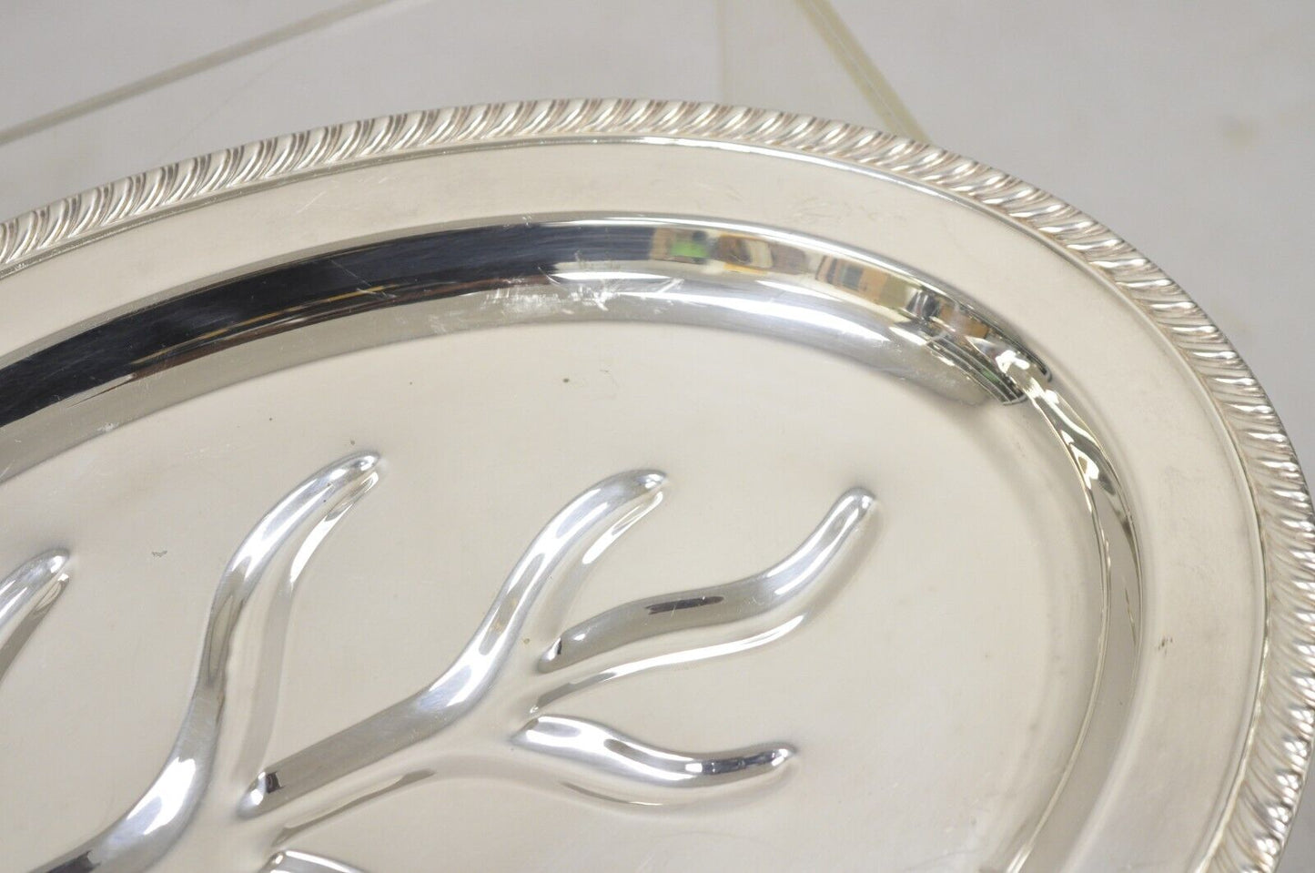 Vintage Victorian Style Silver Plated Meat Cutlery Oval Silver Platter Tray