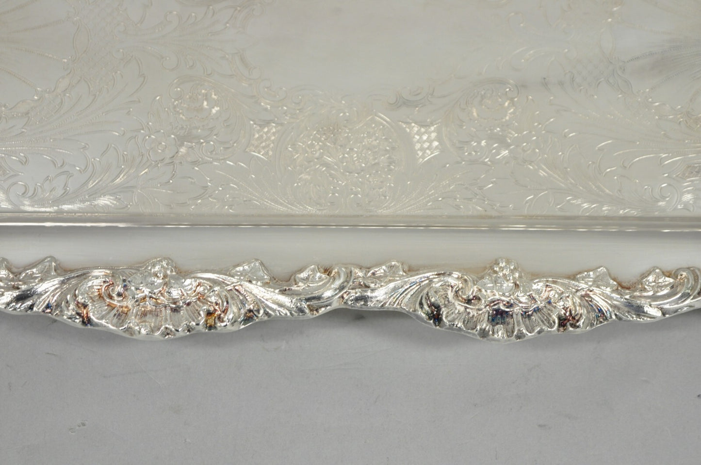 Vintage Leonard Victorian Ornate Silver Plated Narrow Trinket Dish Bar Tray