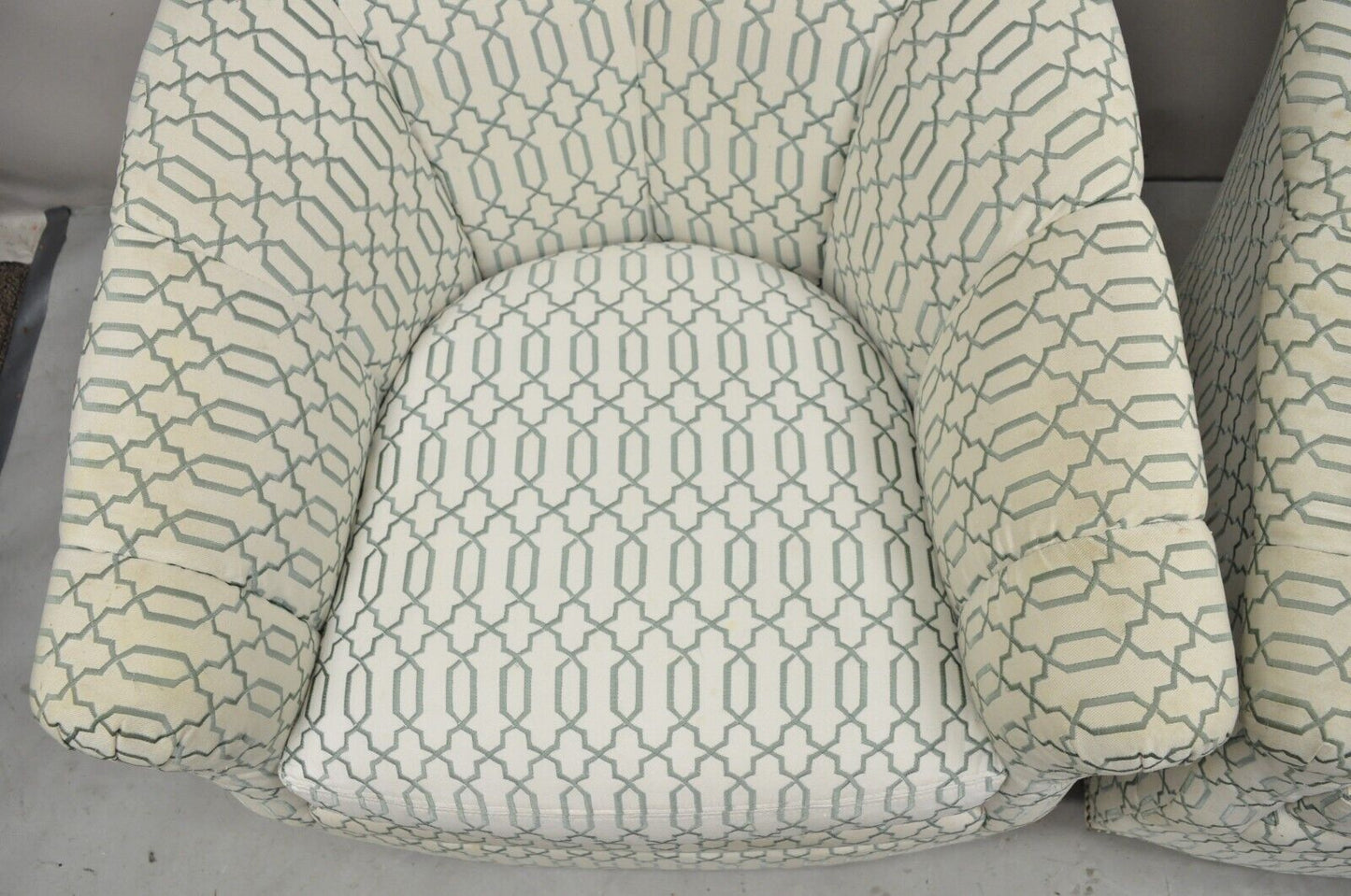 Sherrill Seafoam Green & Off White Swivel Rocker Barrel Back Club Chairs - Pair