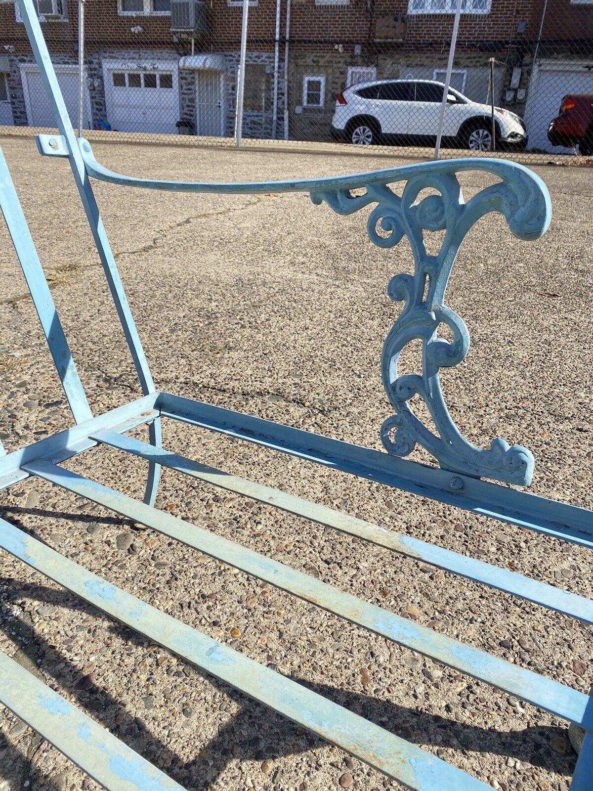 Vintage Molla Cast Aluminum Victorian Style Blue Painted Garden Patio Sofa