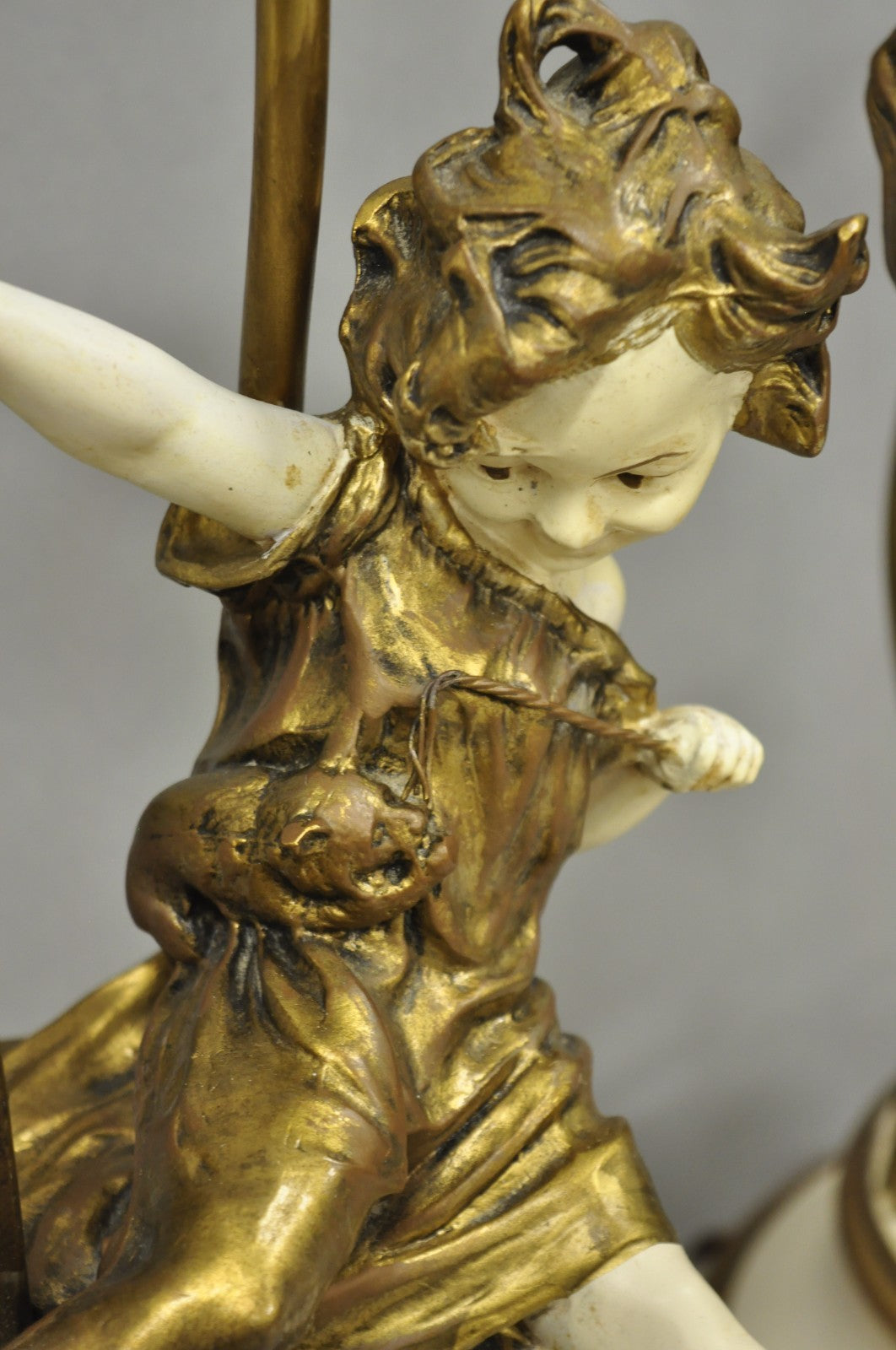Juan Clara "Girl on Chair Playing with Kittens" Metal Figural Table Lamps - Pair