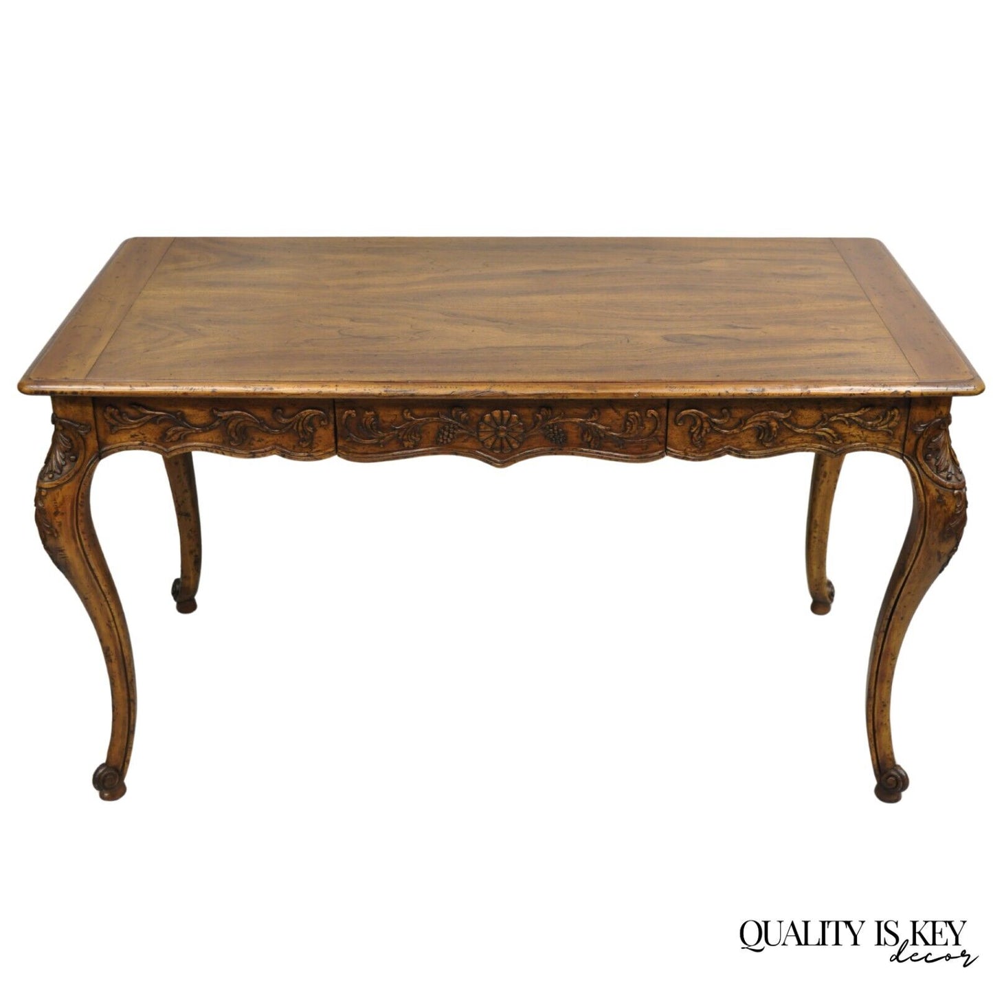 Vintage John Widdicomb French Country Carved Walnut Writing Desk with Drawer