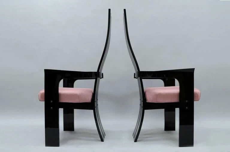 Mid Century Modern Black Lucite Sculptural Dining Chairs by Hill Mfg - Set of 6