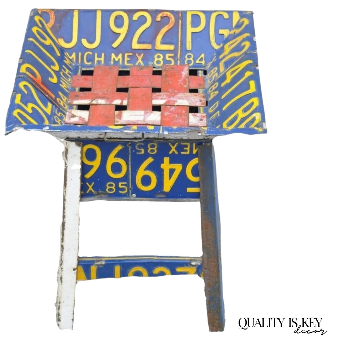 Vintage Metal License Plate Accent Side End Table Mexican Car Plates