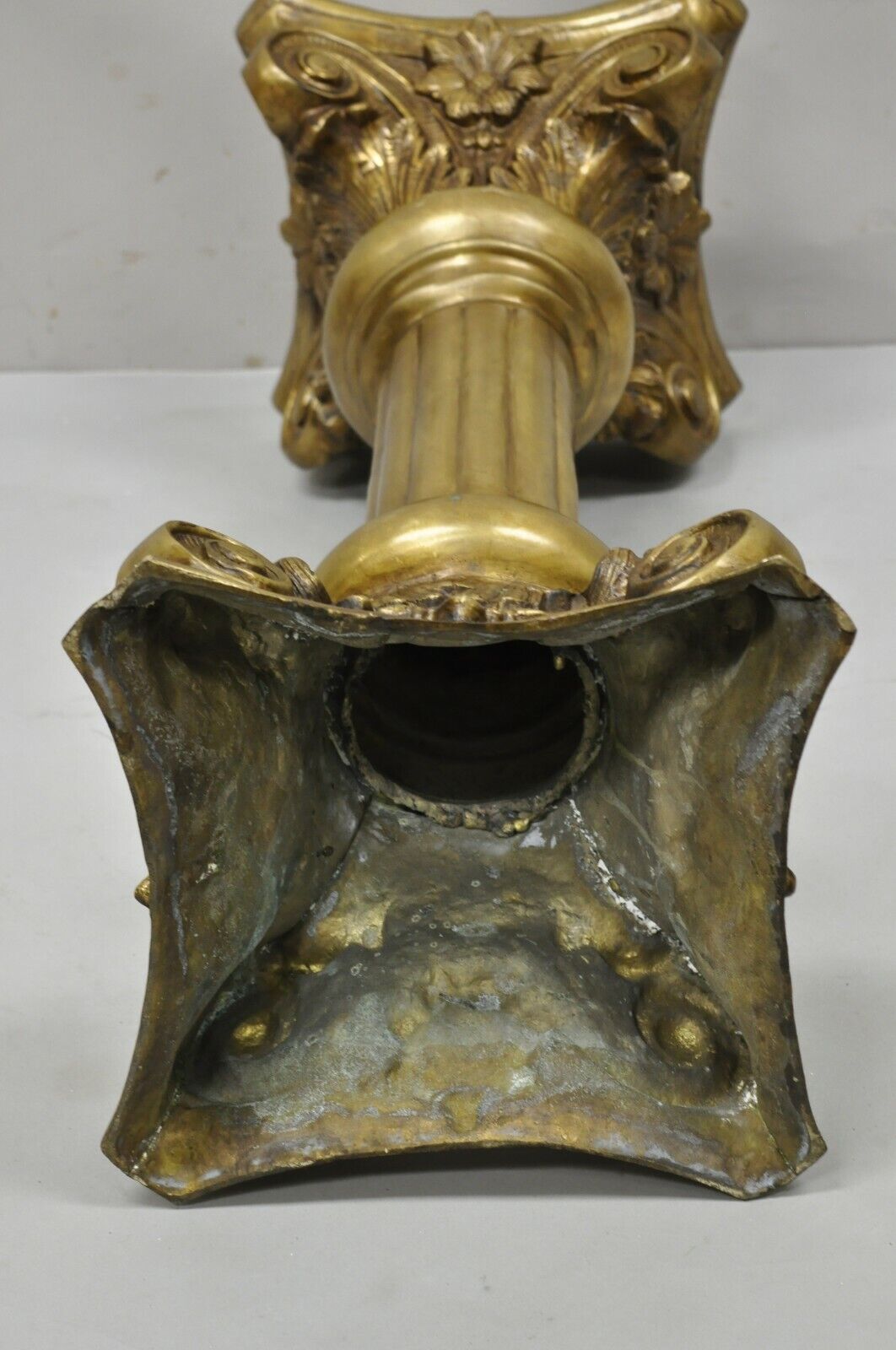 Vintage Brass Bronze Fluted Corinthian Column 29" Classical Pedestal Plant Stand