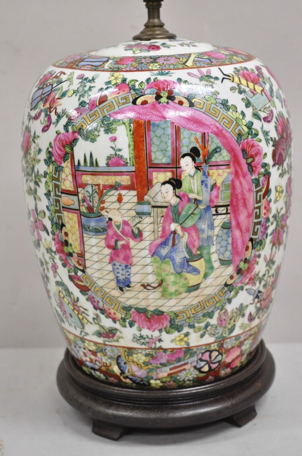 Vintage Chinoiserie Famille Rose Chinese Porcelain Asian Ginger Jar Table Lamp