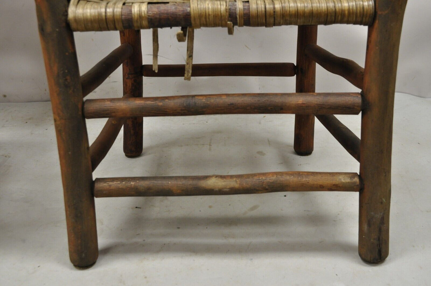 Adirondack Old Hickory Style Tree Branch Wood Frame Rattan Lounge Chairs a Pair