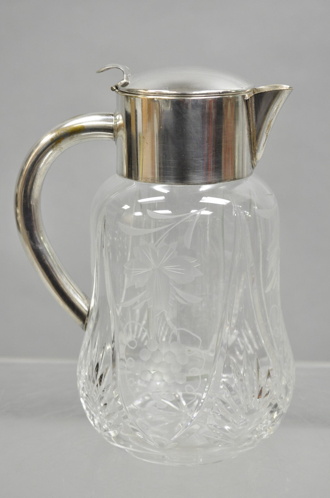 Antique Victorian German Silver Plated Cut Crystal Glass Lemonade Water Pitcher
