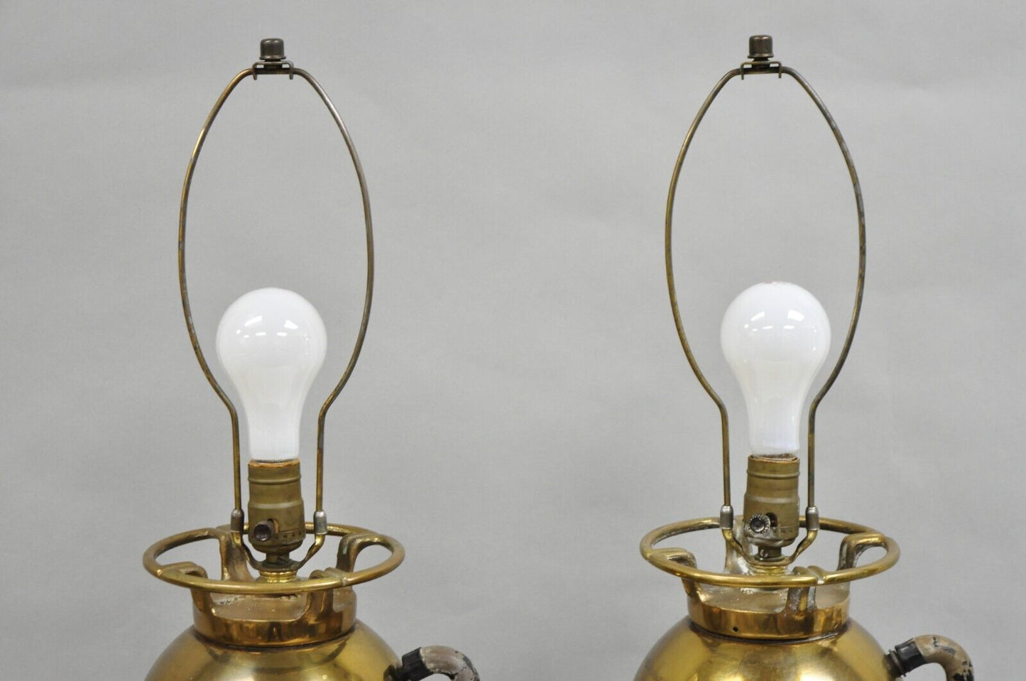Antique Art Deco Brass Fire Extinguisher Converted Table Lamps - a Pair
