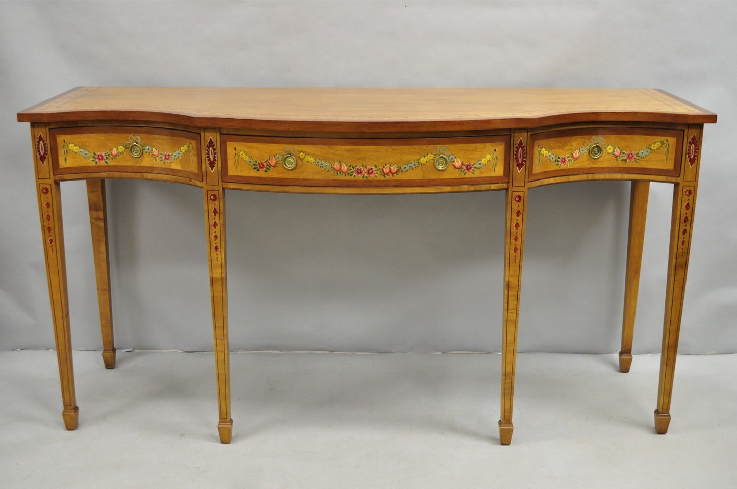Wellington Hall English Adams Style Paint Decorated Satinwood Sideboard Buffet