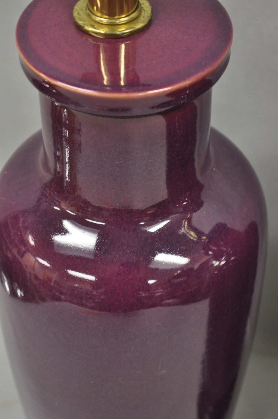 Vintage Chinoiserie Plum Purple Ceramic Porcelain Jardiniere Table Lamps - Pair