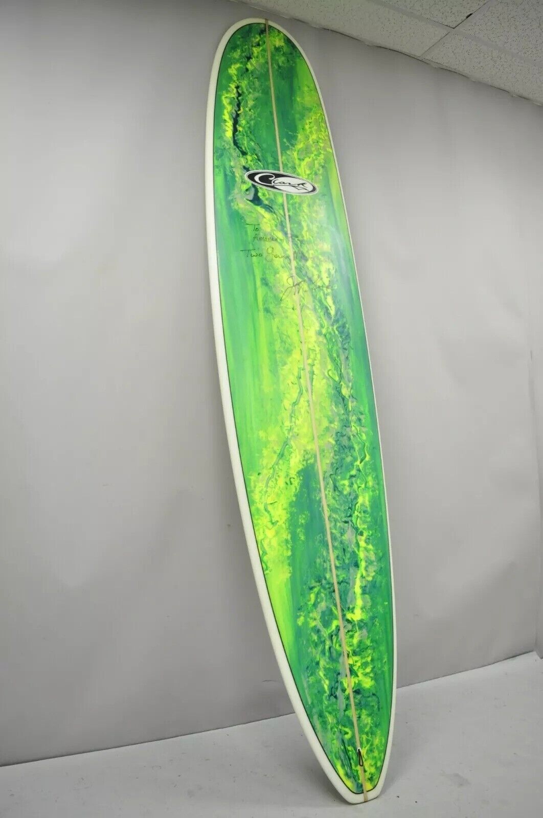 Jeff Clark Signed Global Glassing Green Marble Mavericks Big Wave Guns Surfboard