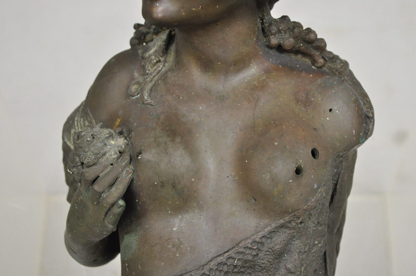 Antique French Victorian Bronze Female Bust Wall Mounted Garden Water Fountain