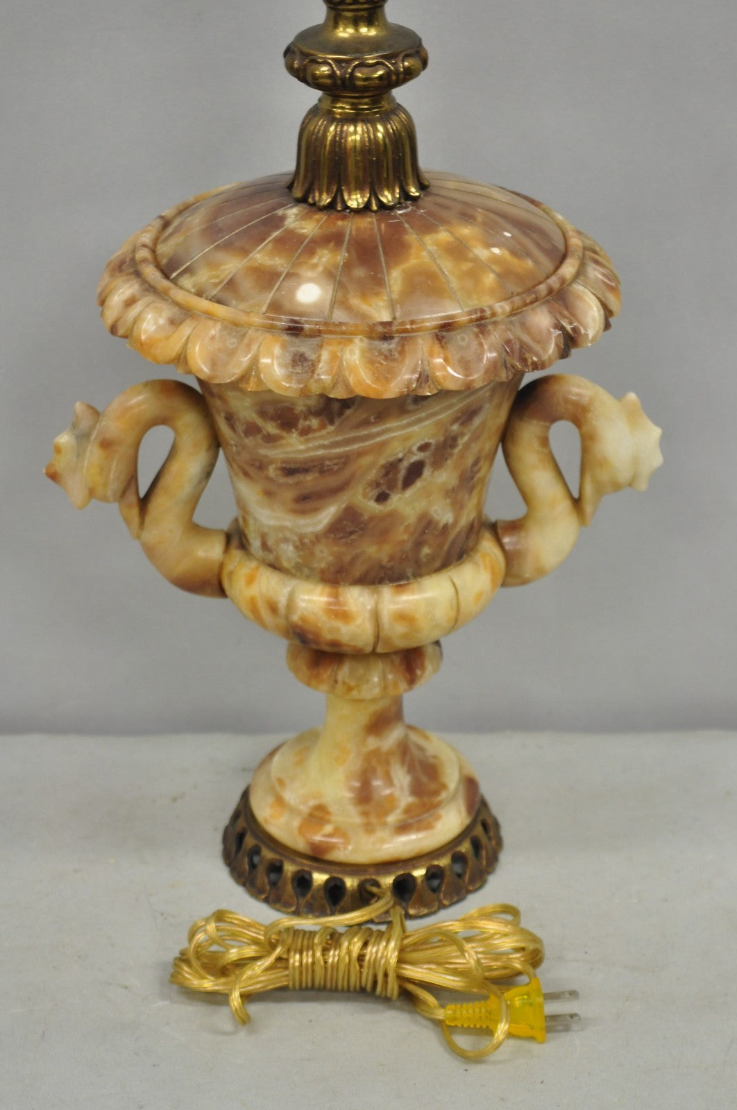 Vintage Italian Neoclassical Style Carved Alabaster Trophy Cup Urn Table Lamp