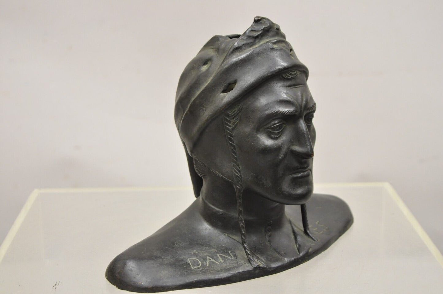 Antique Cast Bronze 9" Dante Dantes Alighieri Bust Sculpture Statue