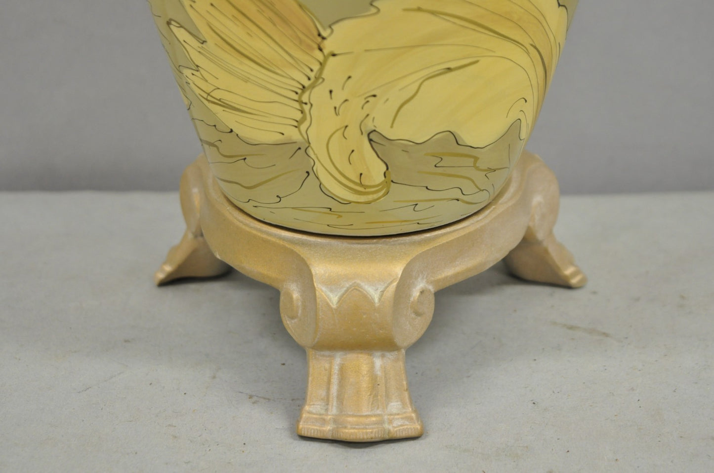 Contemporary Art Nouveau Revival Yellow Glass Jardiniere Table Lamp w/ Figures