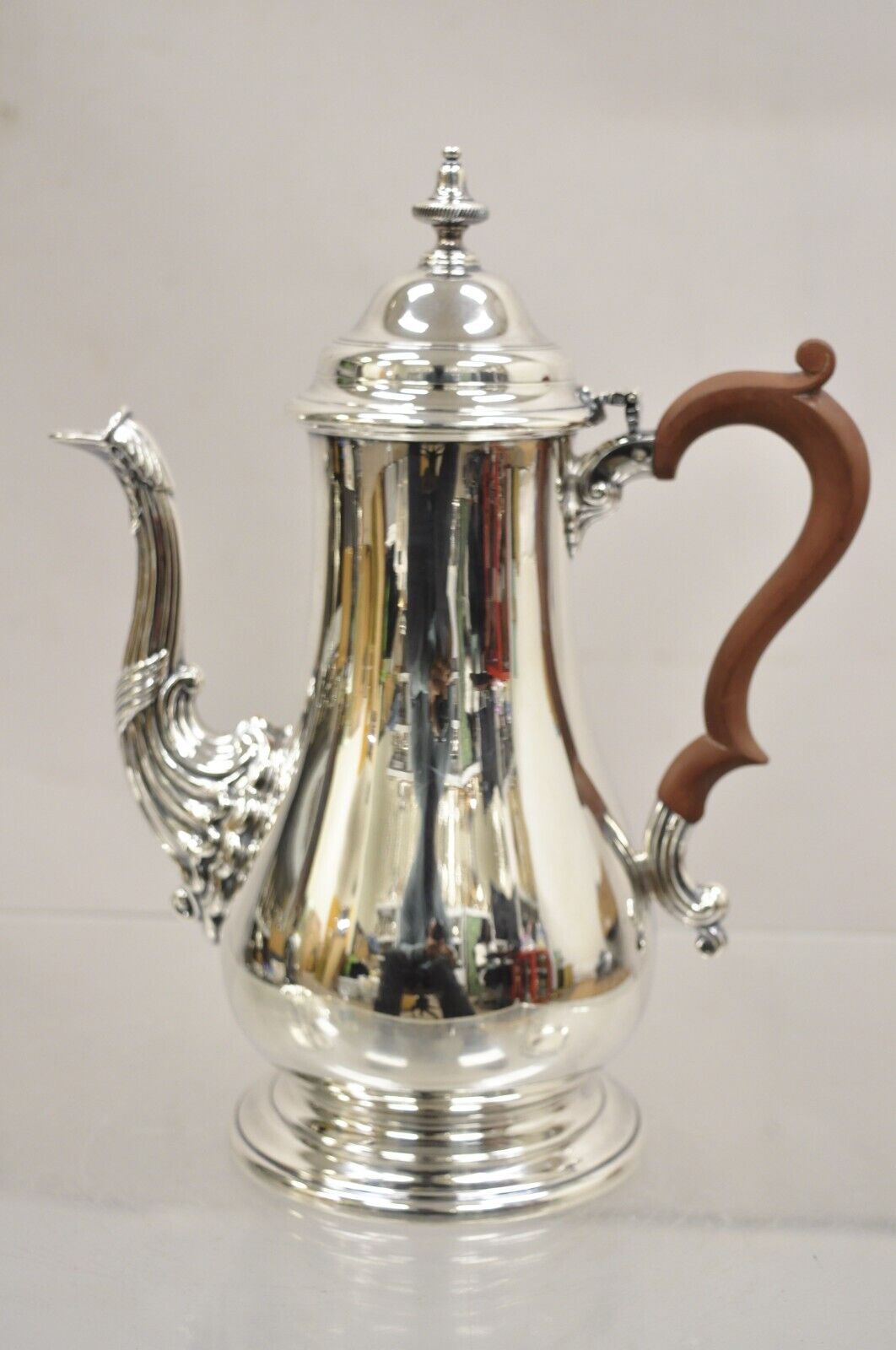 Vintage English Victorian Silver Plated Coffee Pot Tea Pot w/ Wooden Handle