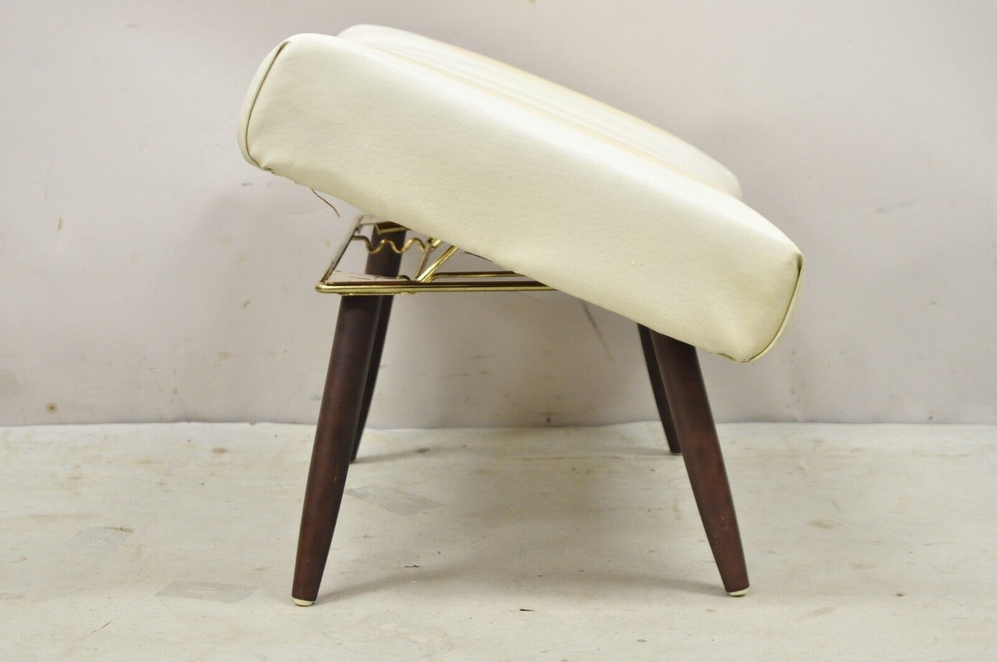 Vintage Mid Century Modern Adjustable Angle Ottoman Footstool with Wooden Legs