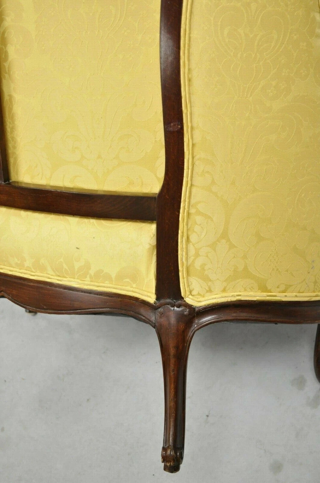 French Louis XV Style Gold Upholstered Wide Seat Lounge Chair Settee Bergere