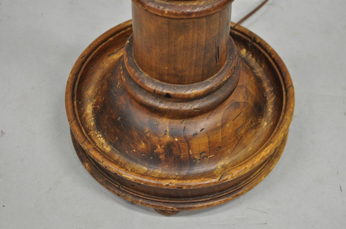 Vintage French Country Carved Wood Distressed Candlestick Floor Lamp by Chapman