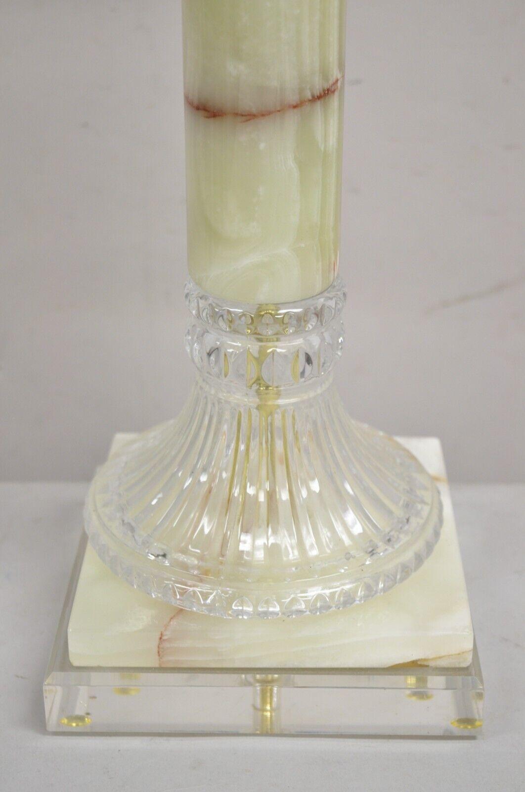 Vintage Hollywood Regency Green Onyx Stone Corinthian Column Table Lamp