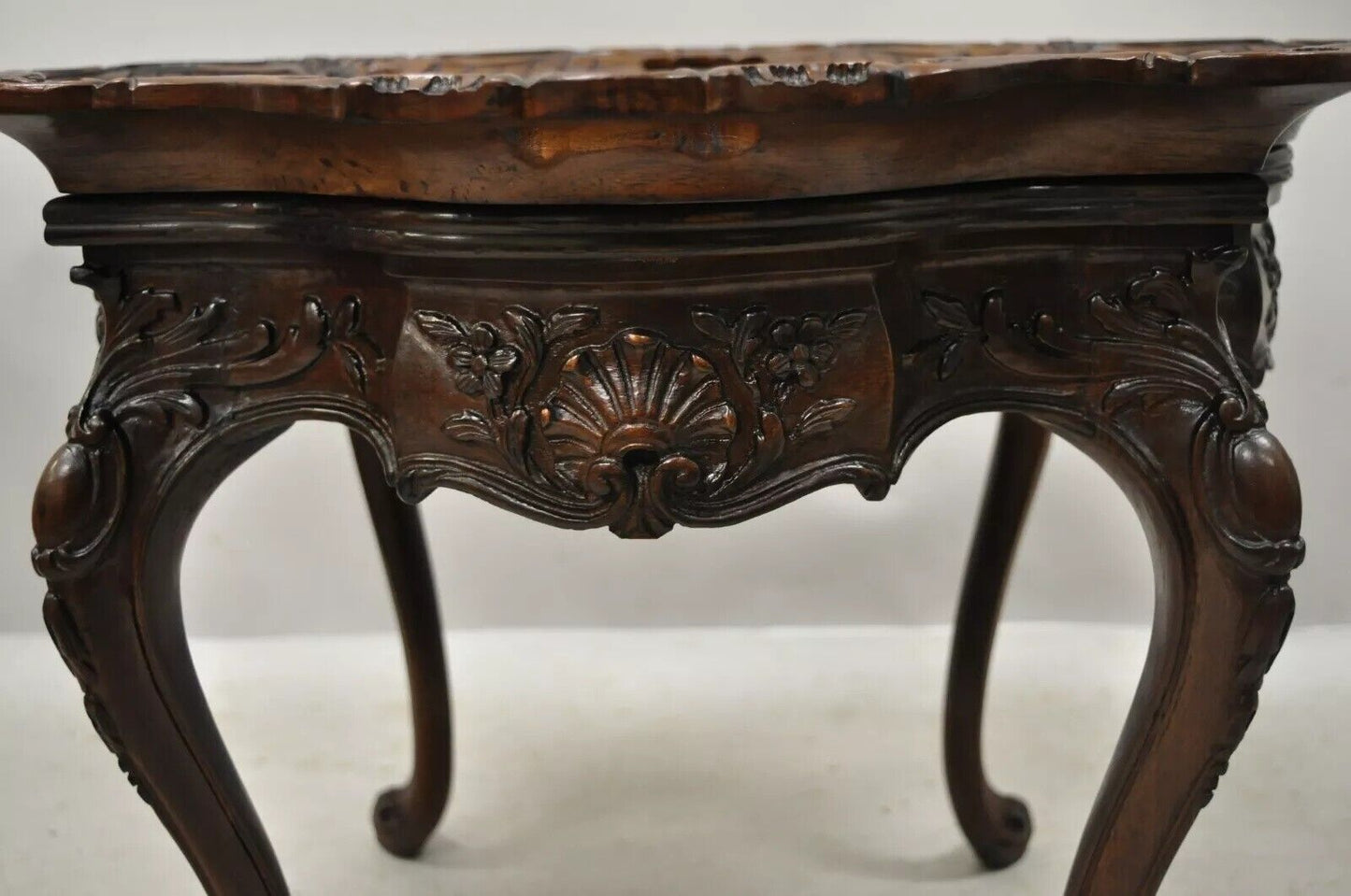Antique French Louis XV Walnut Coffee Table w/ Angelica Kauffman Porcelain Dish