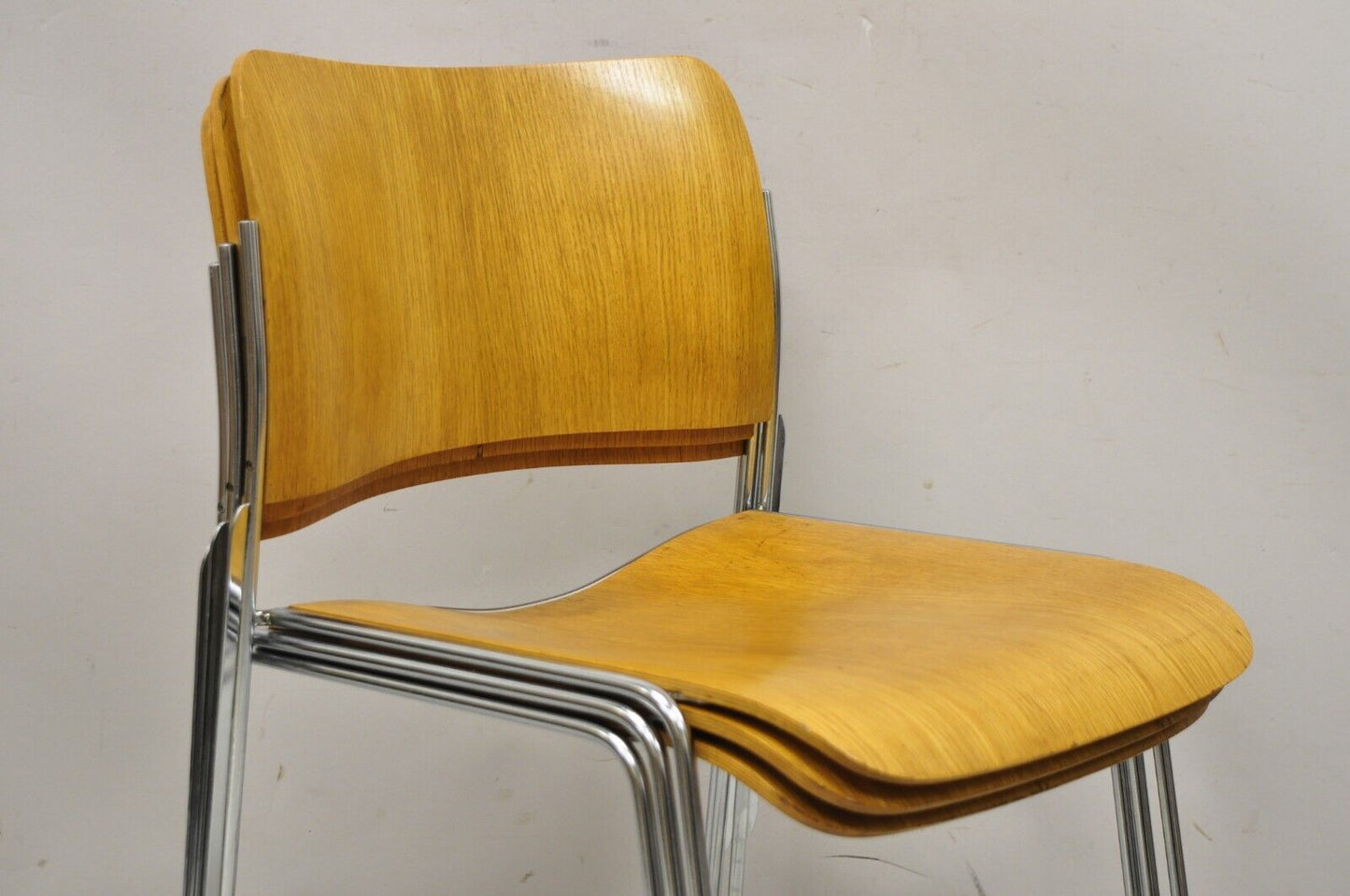 David Rowland 40/4 Bentwood Chrome Frame Stacking Side Chairs - Set of 3