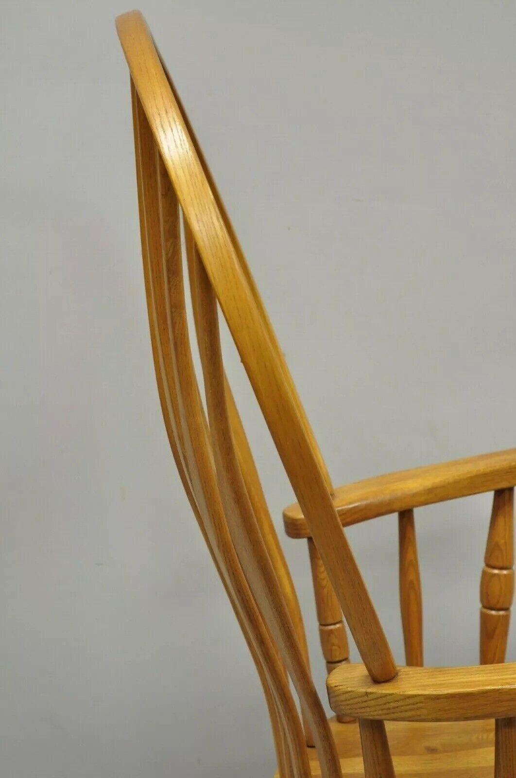 Vintage Oskar Huber Oak Wood Windsor Style Fan Back Rocker Rocking Chair