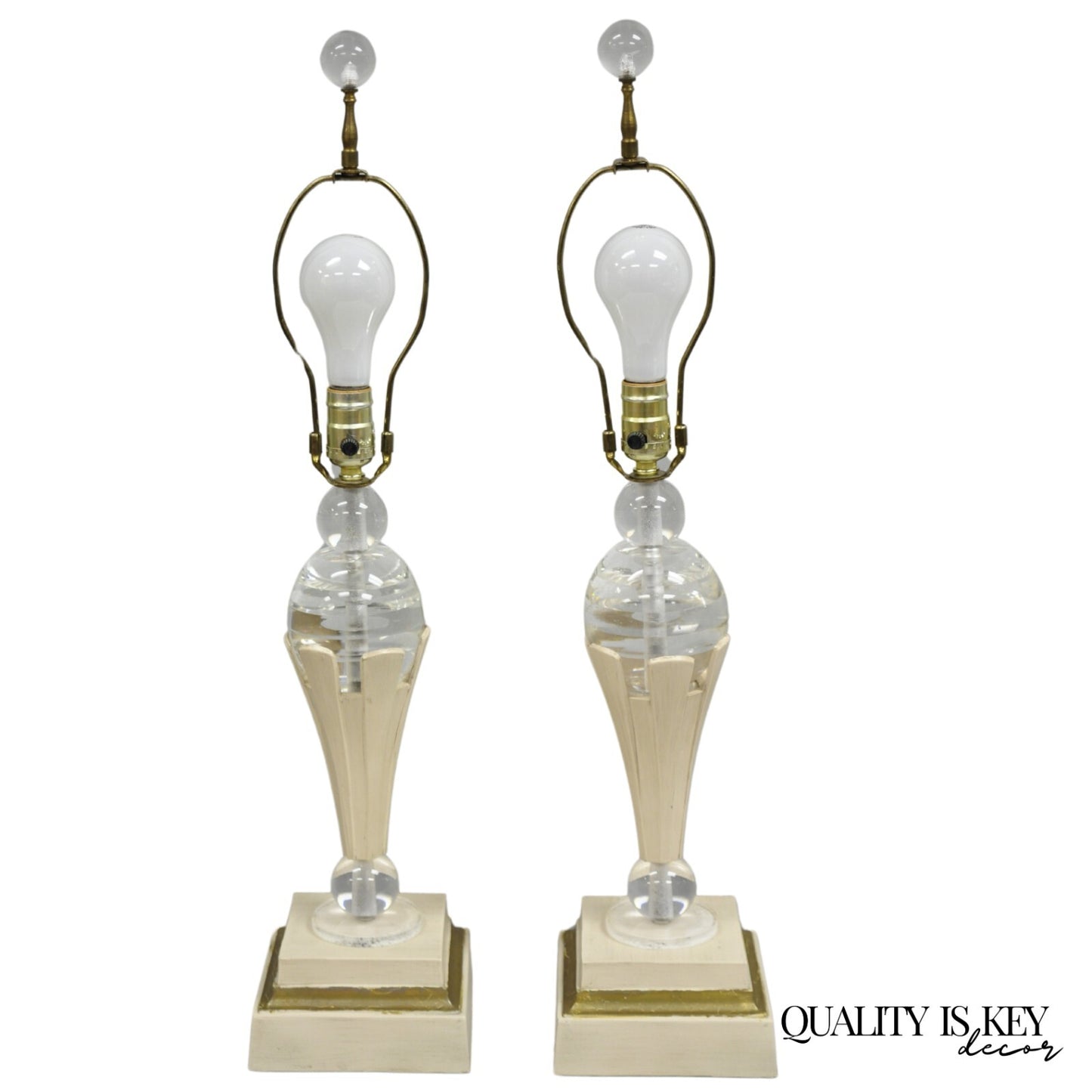 Vintage Art Deco Style Acrylic Lucite Sphere Tapered Table Lamps - a Pair