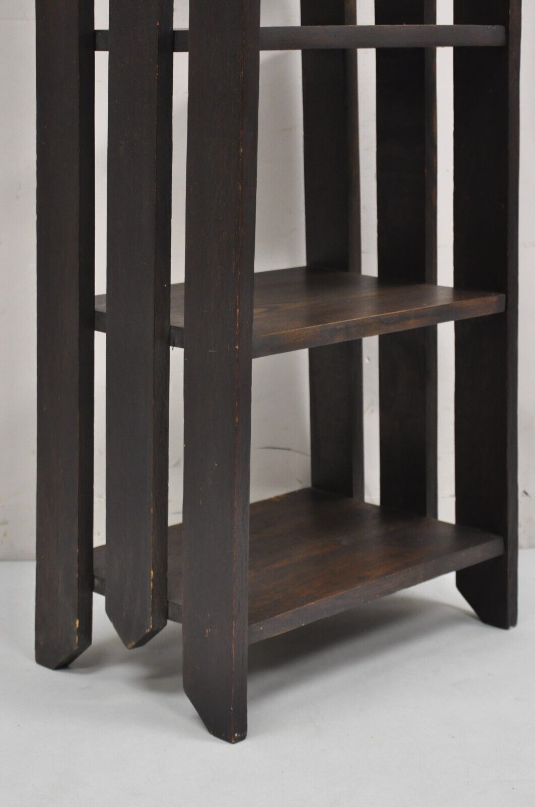 Antique Gunlocke Mission Oak Arts & Crafts 5 Tier Slatted Narrow Open Bookcase