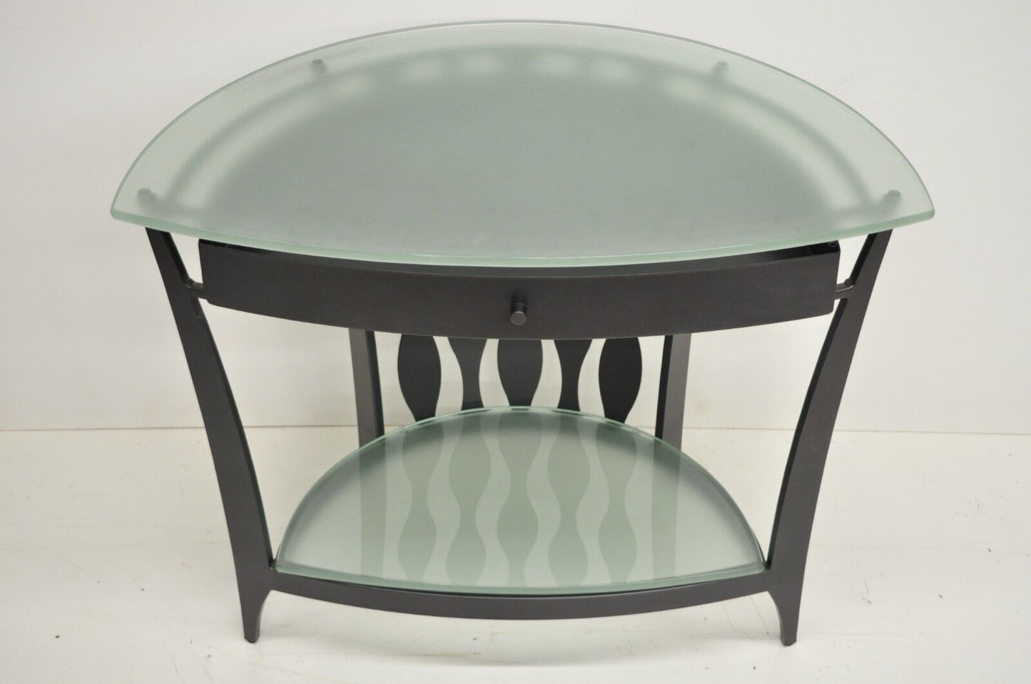 Modern Steel & Glass Demilune Side Table Console Entertainment TV Stand - a Pair