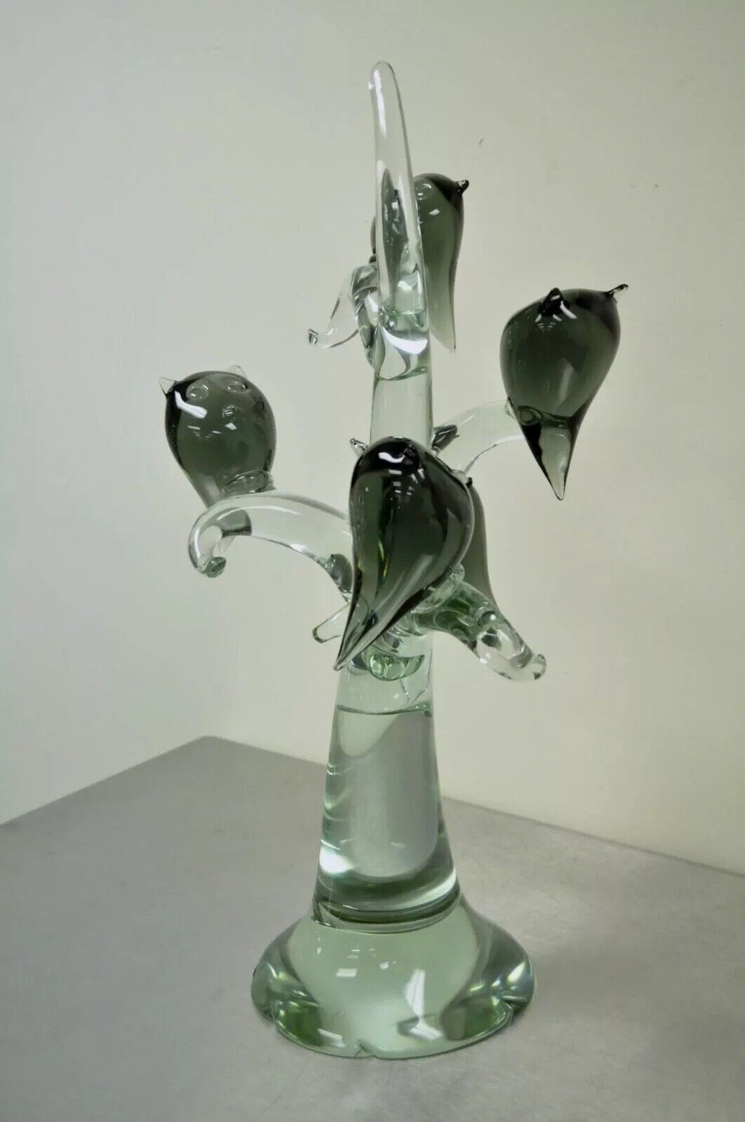 Salviati Murano Italian Modernist Perched Owl on Tree Art Glass Sculpture