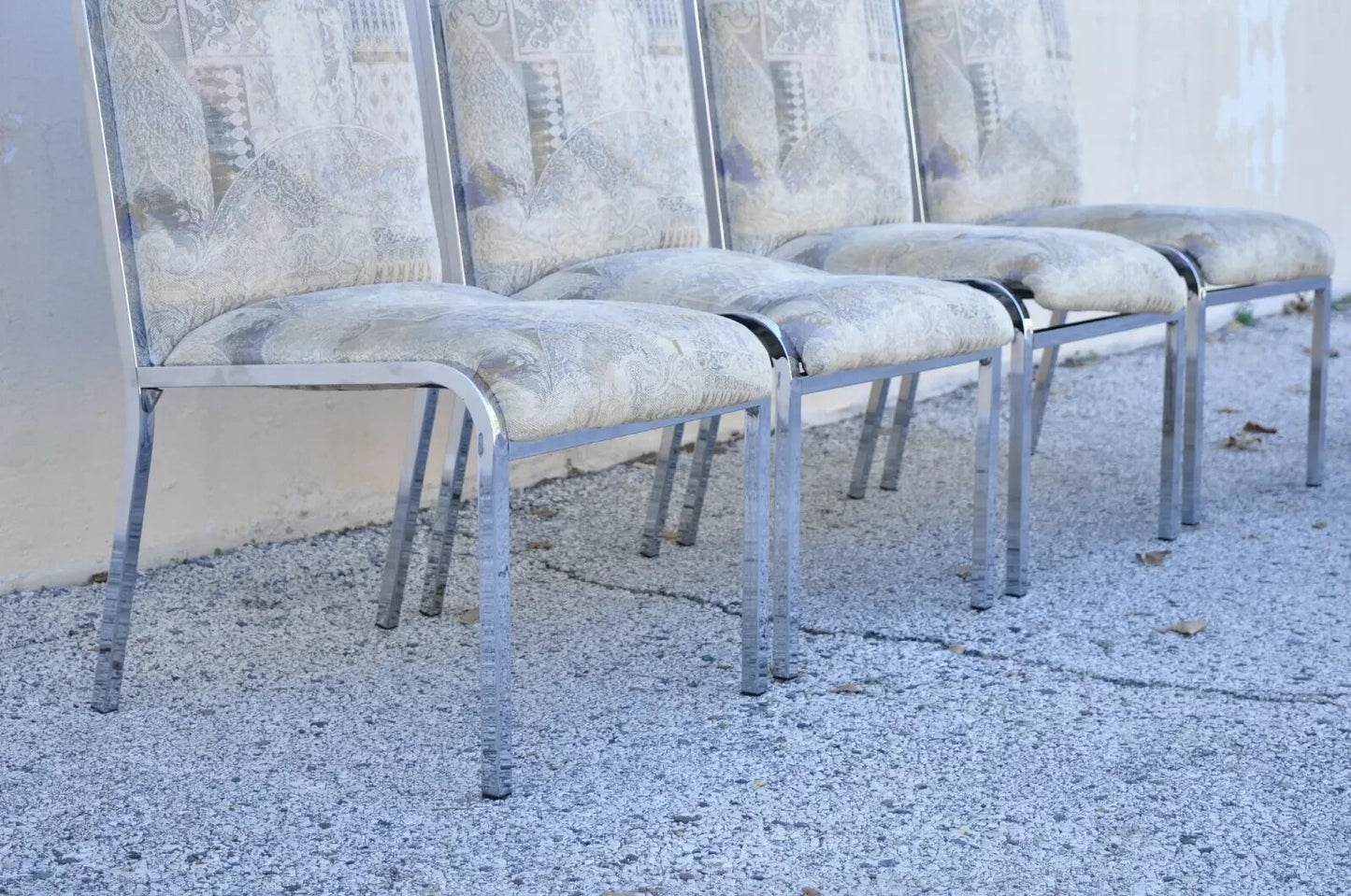 Vintage Mid Century Polished Chrome Frame Rolled Back Dining Chairs - Set of 4