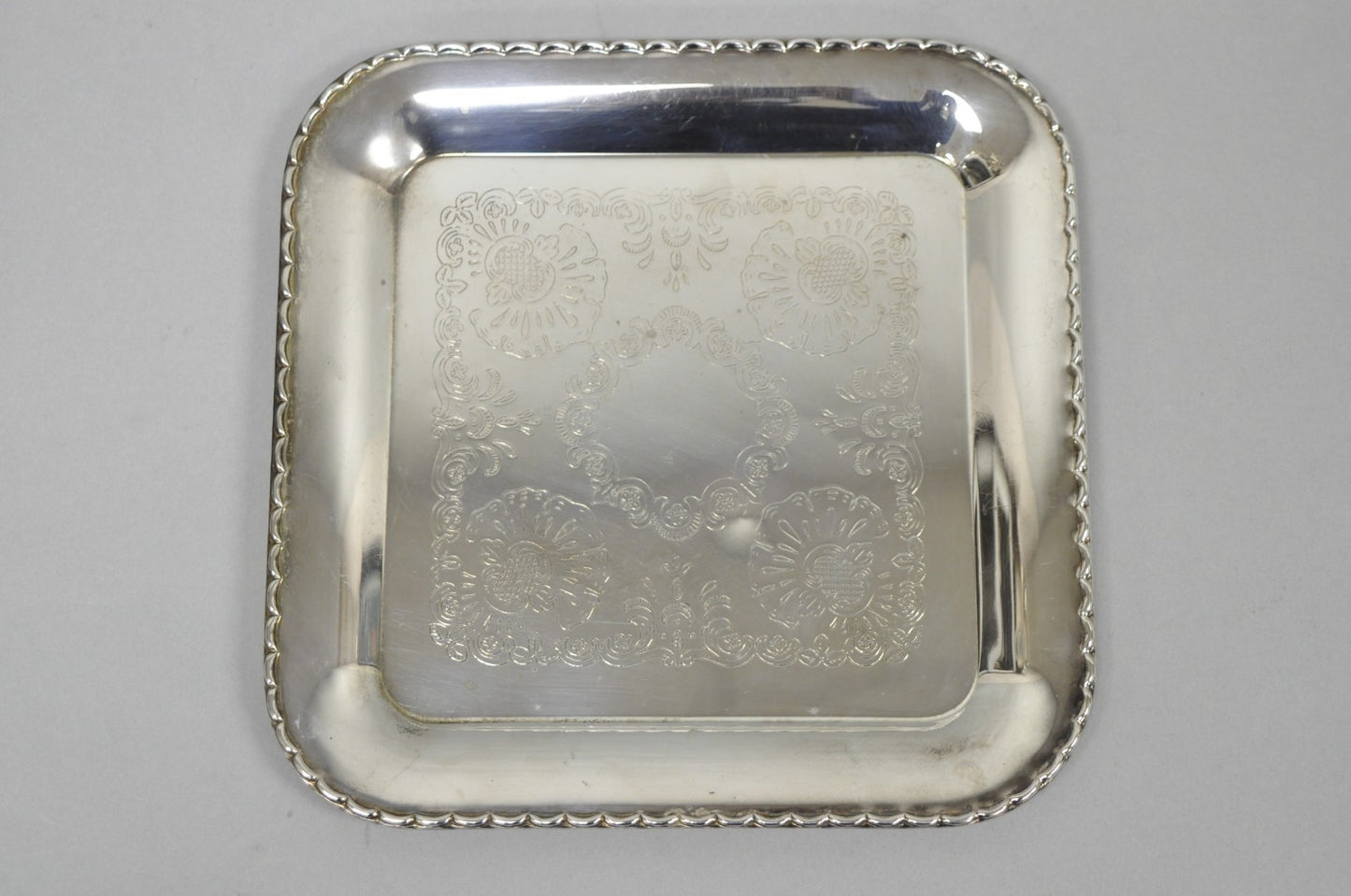 Vintage Silver Plated Victorian Style 9" Square Small Trinket Dish Platter Tray